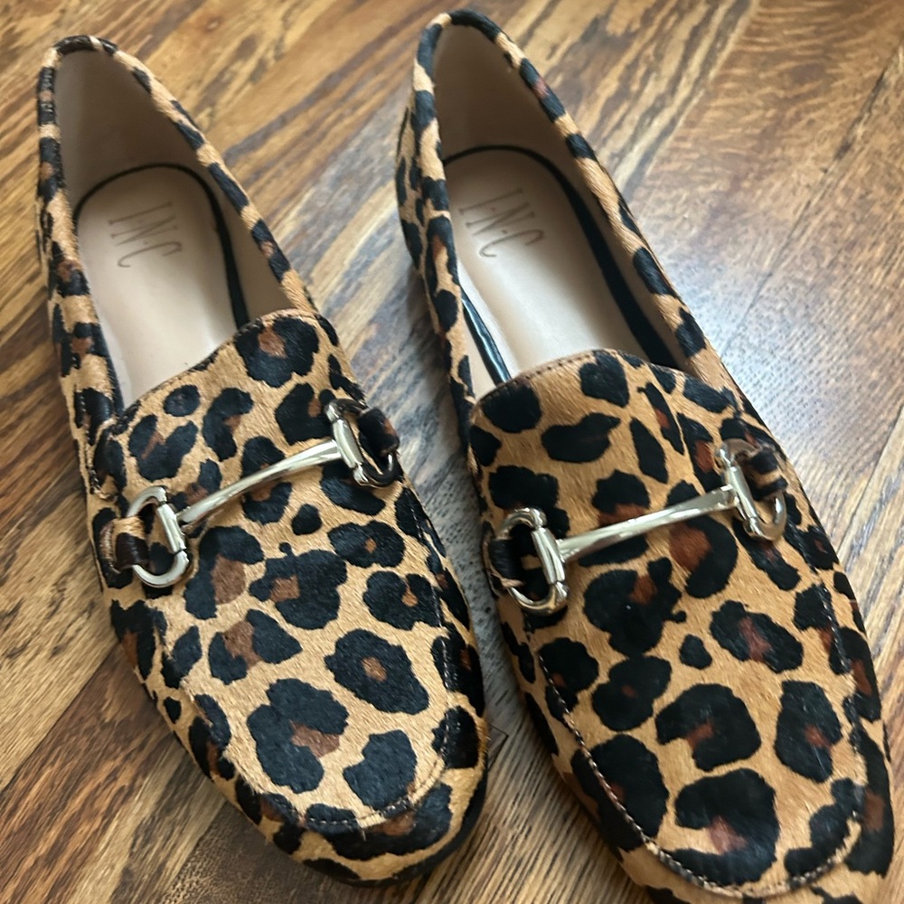 INC International Concepts Leopard-Print Bit Loafers - Tan/Black 9m NEW